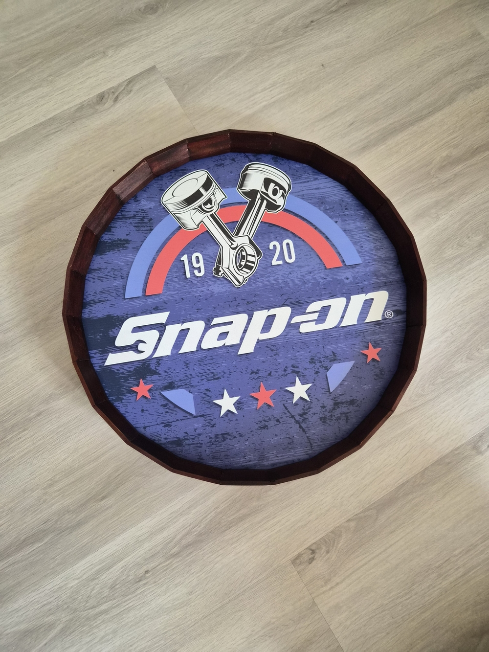Snap-on  Wiskey Barrel Wall Plaque - Blue, Red, White